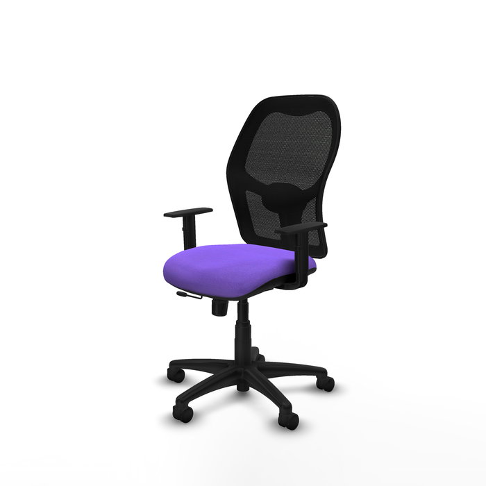 Chaise Alocén Synchrone/Traslack tissu Violet Maille Noir Structure polyamide noire Accoudoir 1D Sans appui-tête Roulettes en nylon 50 mm