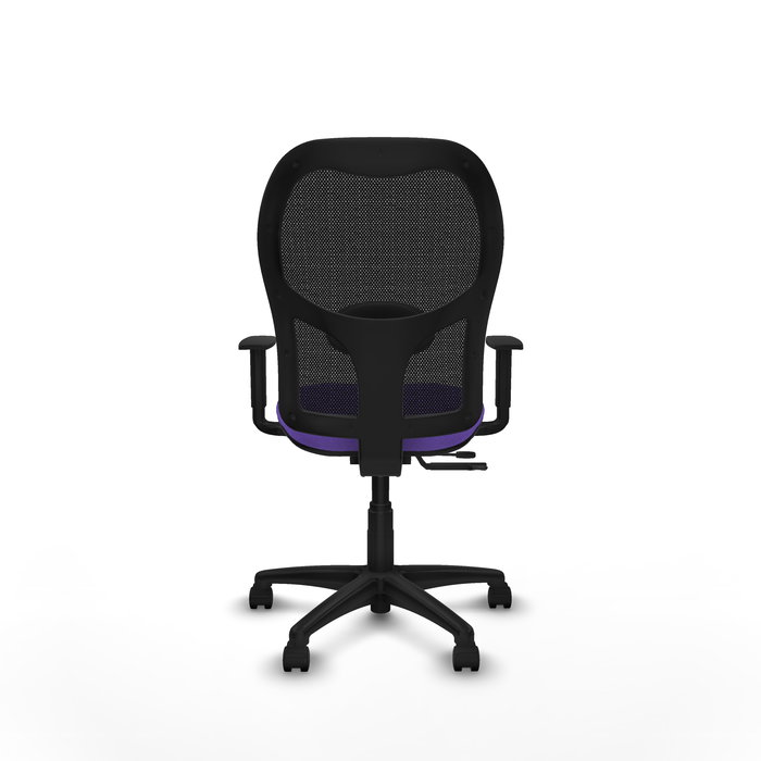 Chaise Alocén Synchrone/Traslack tissu Violet Maille Noir Structure polyamide noire Accoudoir 1D Sans appui-tête Roulettes en nylon 50 mm