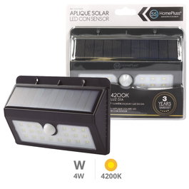 HomePluSS Calimo Applique solaire LED avec capteur de mouvement et crépusculaire, 4W, 4200K, Noir
