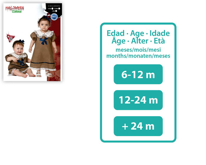 Déguisement Bébé Muñeca - Robe Marron avec Dentelle et Nœuds Bleus - Taille 24 Mois - Pour Carnaval, Halloween ou Séance Photo - Polyester