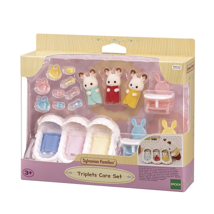 Sylvanian Families Les triplés Lapin Chocolat et accessoires de puériculture