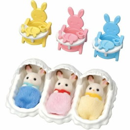 Sylvanian Families Les triplés Lapin Chocolat et accessoires de puériculture