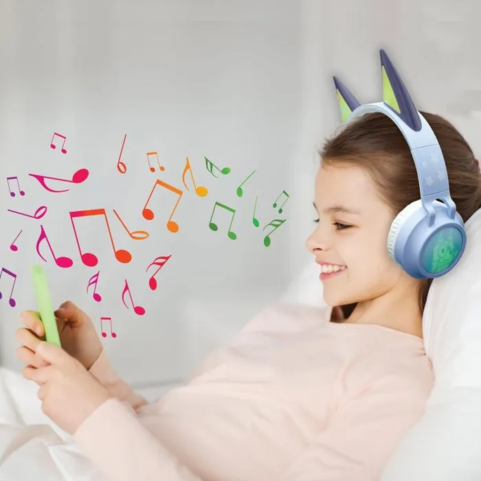 LEXIBOOK - Casque lumineux pour enfants Bluey 3D avec Micro, Bluetooth 5.3 et Filaire, Volume Limité, Pliable et Rechargeable