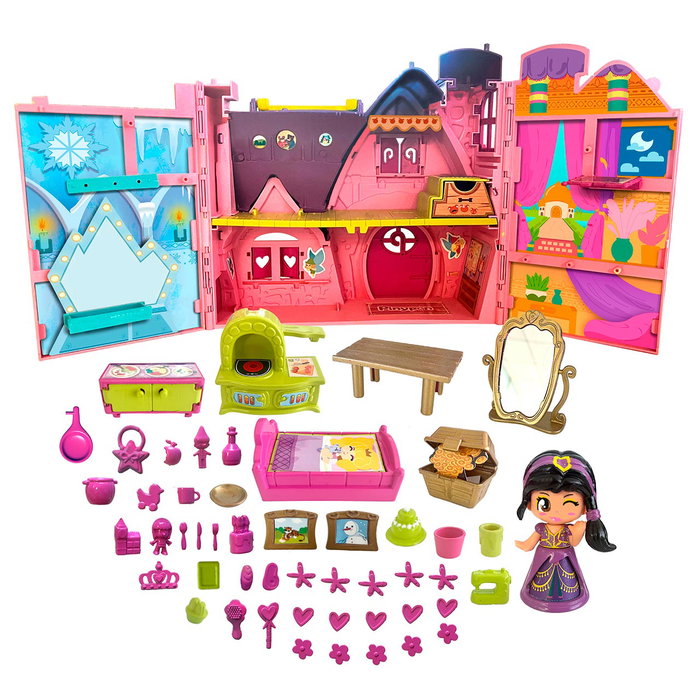 Famosa Pinypon - Maison des Contes PNY89000 - Maletín avec Princesse Jasmine, Chambre Rotative, Accessoires - Jeu de Rôle - Enfant +4 Ans