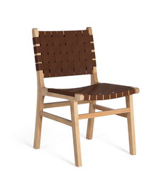 GINER Y COLOMER - 2 Chaises en Bois de Caoutchouc Naturel et Marron avec Assise en P.U. Tressé - Design Contemporain - H86 x L50 x P57cm - 12 kg