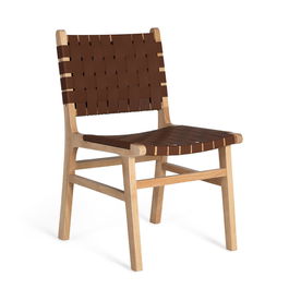 GINER Y COLOMER - 2 Chaises en Bois de Caoutchouc Naturel et Marron avec Assise en P.U. Tressé - Design Contemporain - H86 x L50 x P57cm - 12 kg