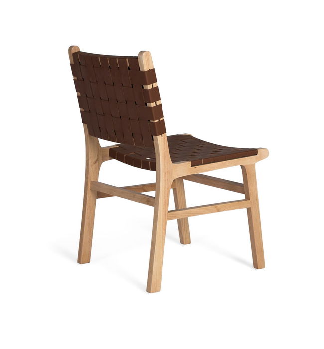 GINER Y COLOMER - 2 Chaises en Bois de Caoutchouc Naturel et Marron avec Assise en P.U. Tressé - Design Contemporain - H86 x L50 x P57cm - 12 kg