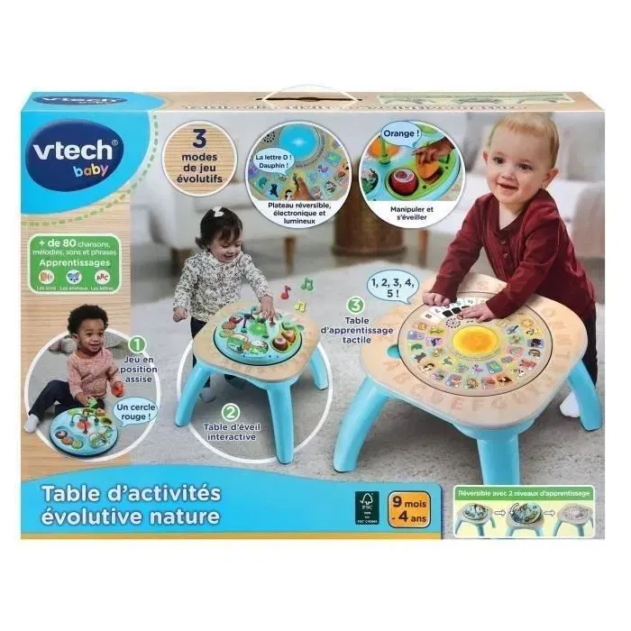 Vtech Baby - Table d'activités évolutive Nature - Jouet en bois FSC® parlant et musical - 3 en 1 de 9 mois à 4 ans