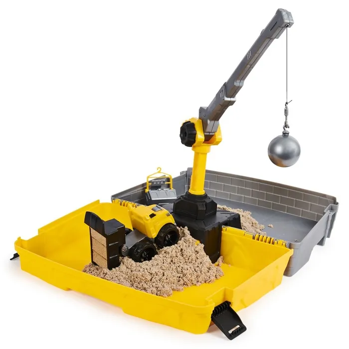 Kinetic Sand - Coffret de Sable Naturel pour Construction avec Grue et Engin de Chantier, Bac de Jeu Intégré, 907 g, Jouet Créatif pour Enfants dès 3 Ans