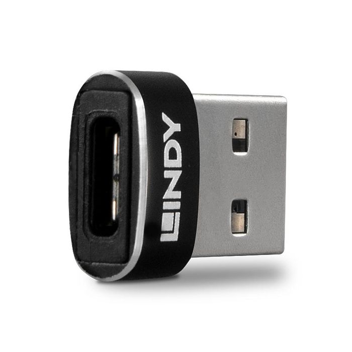 Lindy Adaptateur Compact USB 2.0 Type-A (Mâle) vers Type-C (Femelle) - Support 480 Mbit/s - Connecteurs Nickel et Or
