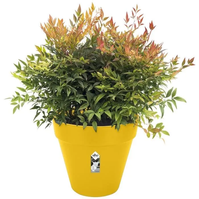 Elho Pot de fleurs rond LOFT URBAN Ø50 x H44.5 cm en plastique, percé, avec réservoir d'eau et roulettes, couleur ocre - Collection Urban