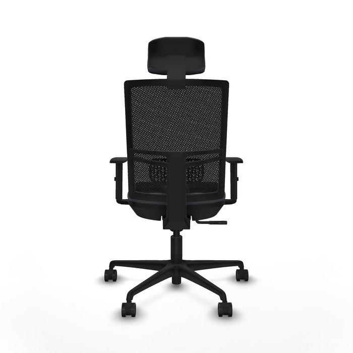 Chaise Yunquera Synchro 4 positions tissu Gris foncé Maille Noir Base en nylon noir Accoudoir 1D Appui-tête 1D Roulettes 65mm nylon