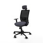 Chaise Yunquera Synchro 4 positions tissu Gris foncé Maille Noir Base en nylon noir Accoudoir 1D Appui-tête 1D Roulettes 65mm nylon