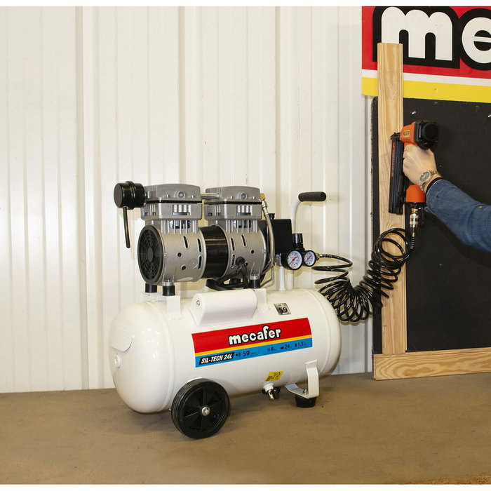 Mecafer Compresseur Silencieux 24L 1HP 8 bar Blanc