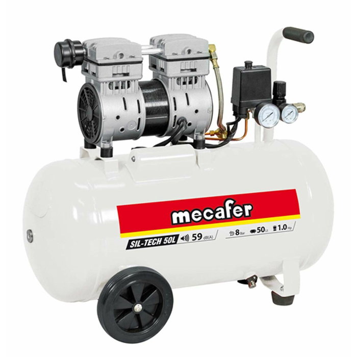 Mecafer Compresseur Silencieux 24L 1HP 8 bar Blanc