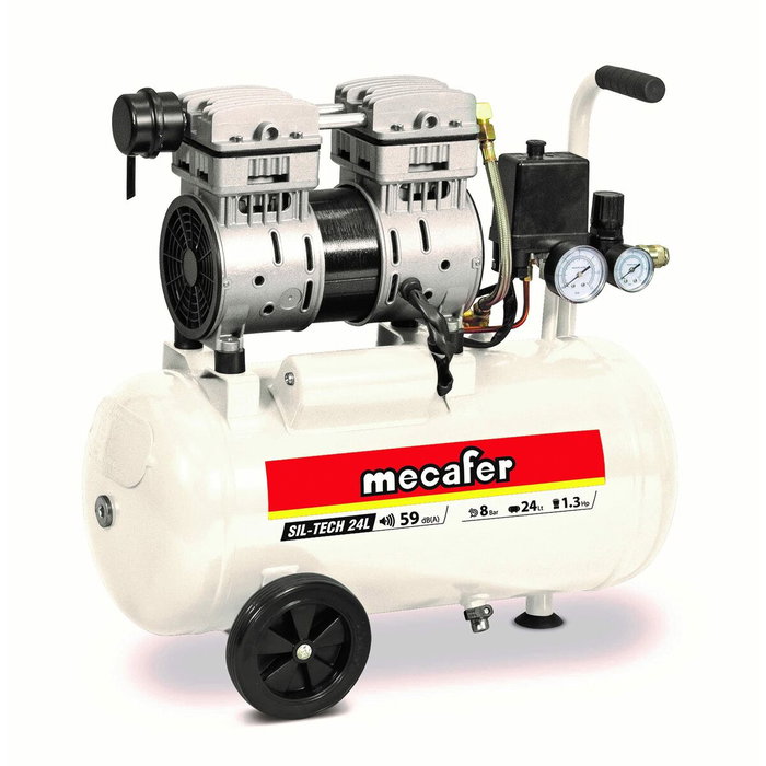Mecafer Compresseur Silencieux 24L 1HP 8 bar Blanc