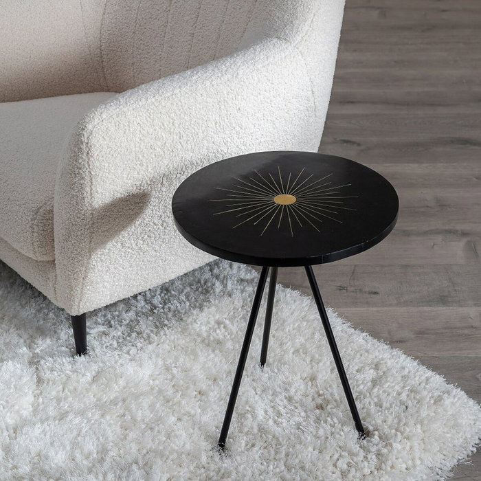 BigBuy Home Table d'appoint Noir Doré Ronde BigBuy Home Table d'appoint Noir Doré Ronde