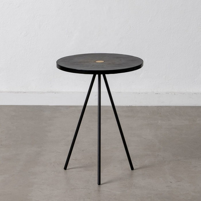 BigBuy Home Table d'appoint Noir Doré Ronde BigBuy Home Table d'appoint Noir Doré Ronde