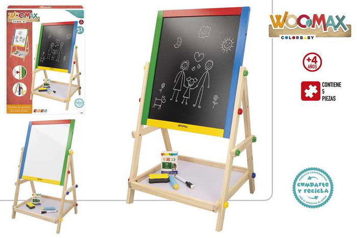 Woomax - Pizarra 2 faces blanche et noire en bois 37,5x65 cm avec accessoires - Ardoise double face enfant