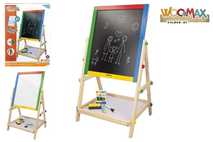 Woomax - Pizarra 2 faces blanche et noire en bois 37,5x65 cm avec accessoires - Ardoise double face enfant