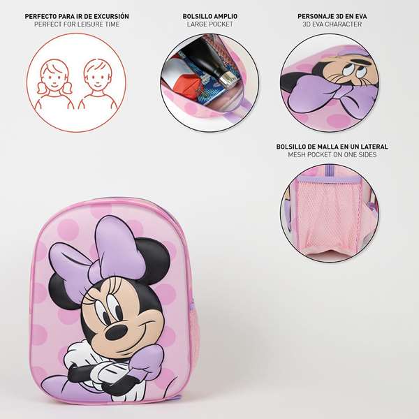 Cerdá Sac à dos enfant 3D Minnie 25 x 31 x 10 cm - 2 à 8 ans - Rose