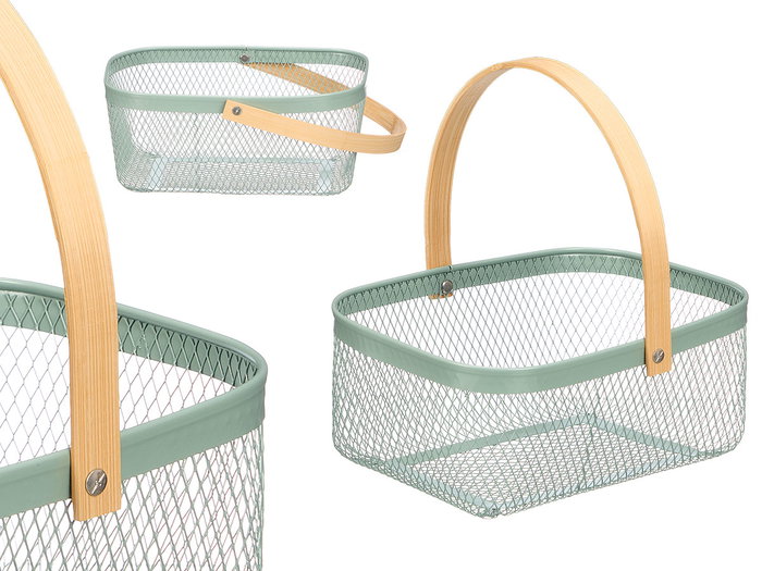 KINVARA Cesta rectangulaire verte avec poignée en bambou KINVARA Cesta rectangulaire verte avec poignée en bambou