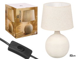 Giftdecor Lampe Rayure Blanche 52 cm en Céramique et Tissu (Set de 2)