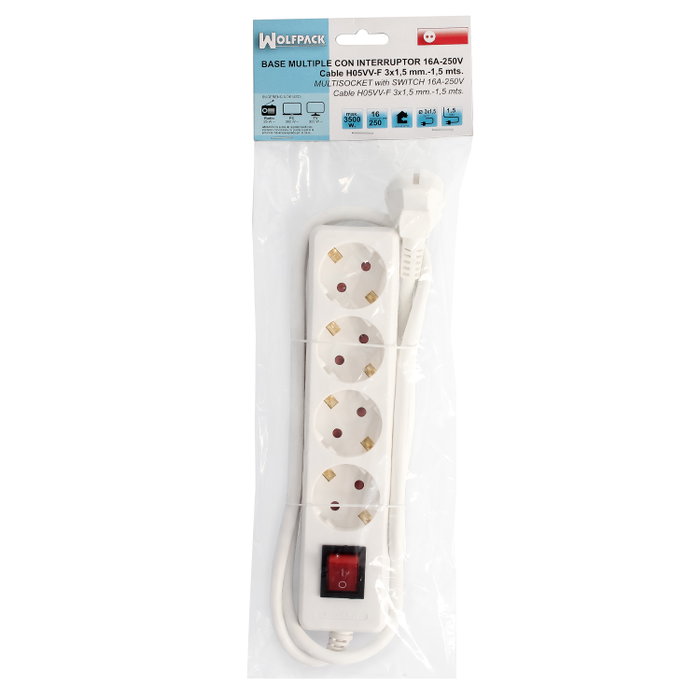 WOLFPACK LINEA PROFESIONAL Multiprise 4 prises avec terre et interrupteur, blanche WOLFPACK LINEA PROFESIONAL Multiprise 4 prises avec terre et interrupteur, blanche