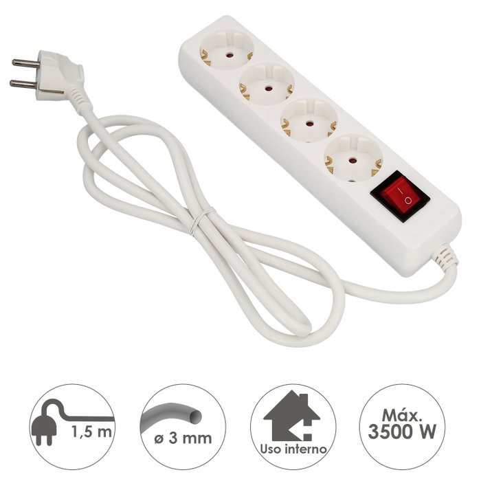 WOLFPACK LINEA PROFESIONAL Multiprise 4 prises avec terre et interrupteur, blanche WOLFPACK LINEA PROFESIONAL Multiprise 4 prises avec terre et interrupteur, blanche