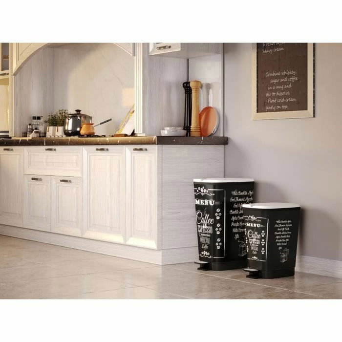 Kis Poubelle de cuisine à pédale 42,5 L Noir motif café