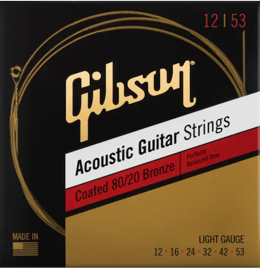Gibson Juego Acústica Bronze 80/20 Coated Light 12-53 Cordes pour Guitare Acoustique