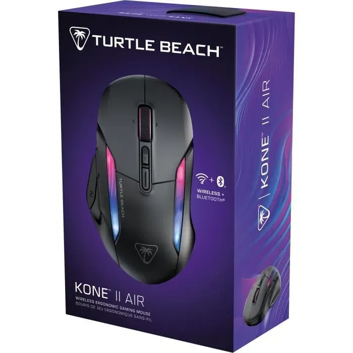 Turtle Beach Kone II Air - Souris Gaming Sans Fil Érgonomique - Noir, Bluetooth, Capteur 26 000 DPI, Molette 4D, Autonomie Longue Durée