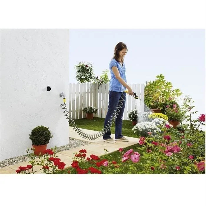 Kärcher Set spirale d'arrosage 10m - Pistolet multifonction avec raccord universel et protection Aquastop - Résistant aux plis et aux UV - Couleur Jaune