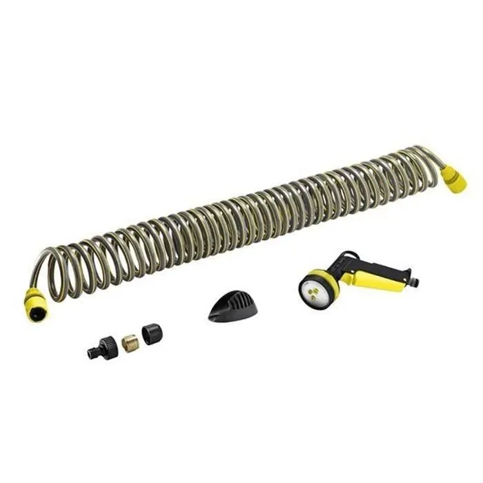 Kärcher Set spirale d'arrosage 10m - Pistolet multifonction avec raccord universel et protection Aquastop - Résistant aux plis et aux UV - Couleur Jaune