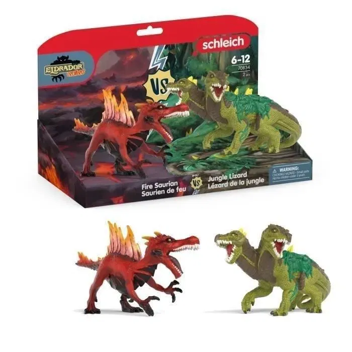 Schleich 70834 - Figurine de Combat Eldrador Creatures : Saurien de Feu vs Lézard de la Jungle, Série de Créatures pour Jeu d'Action et Collection