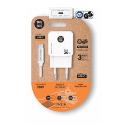 Tech One Tech Chargeur rapide GaN 20W USB-C avec câble blanc