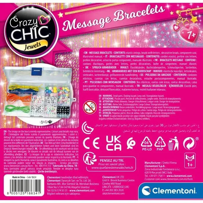 Clementoni Crazy Chic Message Bracelets - Lot de Bracelets Noirs à Message pour Fille Dès 7 Ans Clementoni Crazy Chic Message Bracelets - Lot de Bracelets Noirs à Message pour Fille Dès 7 Ans