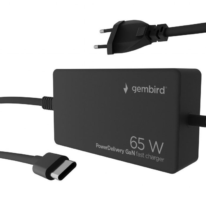 GEMBIRD Chargeur rapide USB-C 65W avec câble intégré