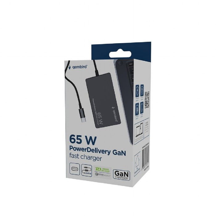 GEMBIRD Chargeur rapide USB-C 65W avec câble intégré