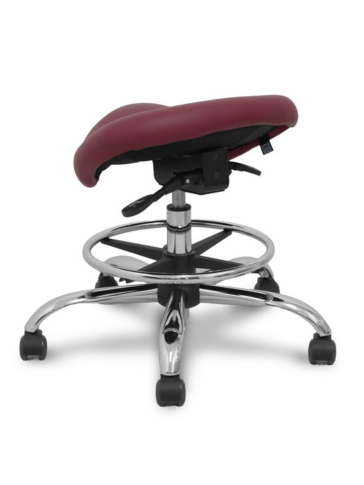 Tabouret Zarza Mécanisme d'inclinaison Cuir écologique Non applicable Maille Bordeaux Structure chromée Sans accoudoirs Sans appui-tête Roulettes pour moquette