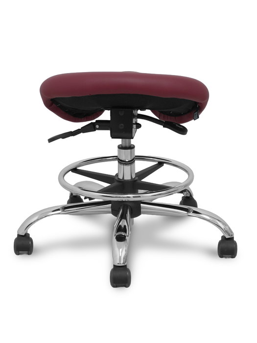 Tabouret Zarza Mécanisme d'inclinaison Cuir écologique Non applicable Maille Bordeaux Structure chromée Sans accoudoirs Sans appui-tête Roulettes pour moquette