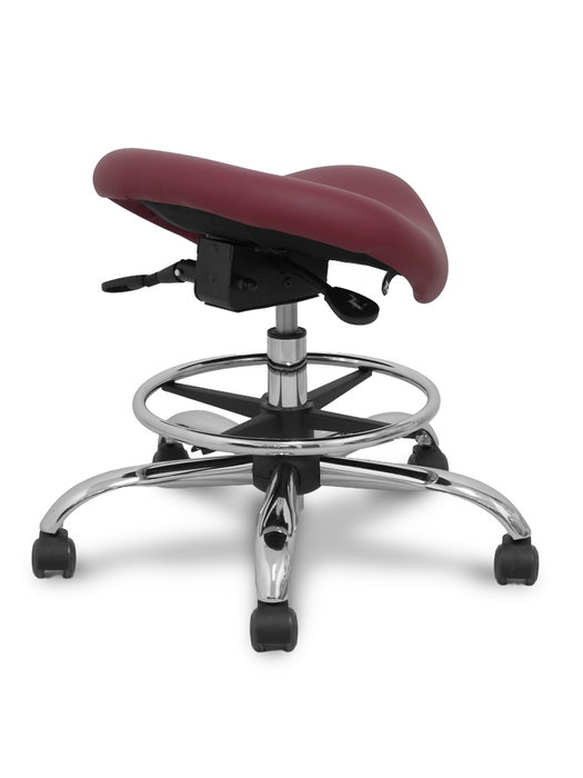 Tabouret Zarza Mécanisme d'inclinaison Cuir écologique Non applicable Maille Bordeaux Structure chromée Sans accoudoirs Sans appui-tête Roulettes pour moquette