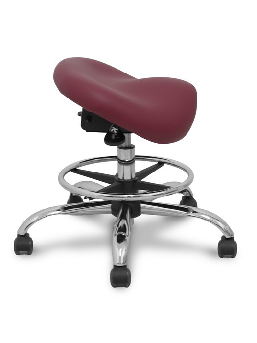 Tabouret Zarza Mécanisme d'inclinaison Cuir écologique Non applicable Maille Bordeaux Structure chromée Sans accoudoirs Sans appui-tête Roulettes pour moquette