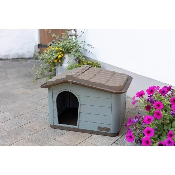 Kerbl Paola - Niche extérieure en plastique recyclé pour chats et petits chiens - 75 x 59 x 55 cm - Gris/marron