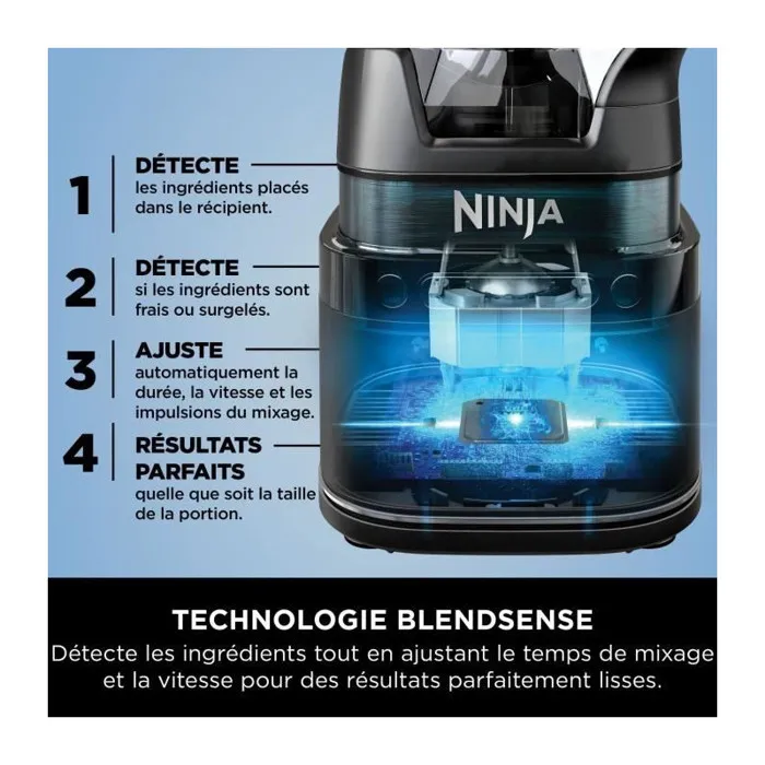 Ninja Detect Power Blender Pro - Blender haute performance 1200W, détection automatique, 15 modes, carafe 2.1L, lames Total Crushing