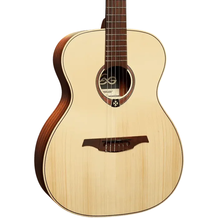 LAG Guitare Acoustique Nylon Auditorium Natural Table Abeto Massif Dos Caoba