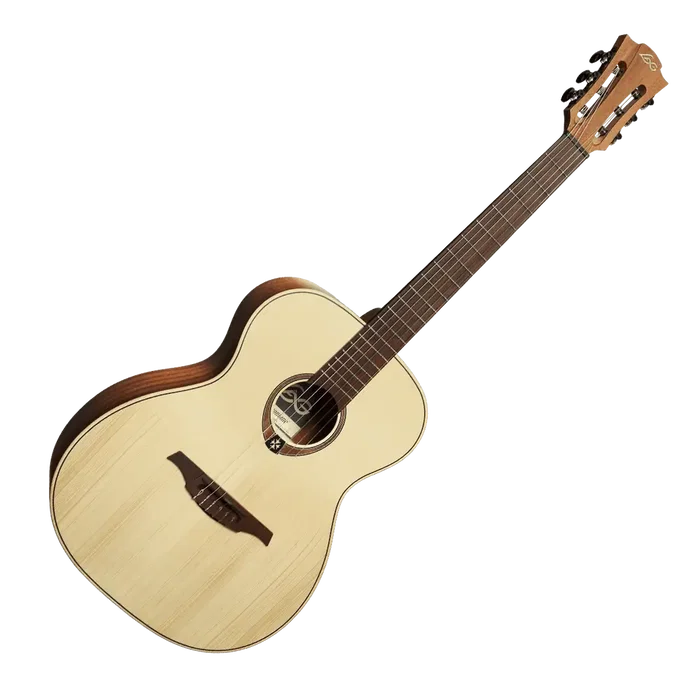 LAG Guitare Acoustique Nylon Auditorium Natural Table Abeto Massif Dos Caoba