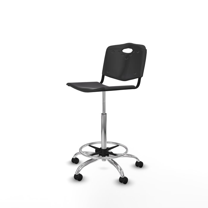 Tabouret Taburete Robledo Pivotant Chlorure de polyvinyle Noir Structure chromée Sans accoudoirs Sans appui-tête Roulettes autofreinées