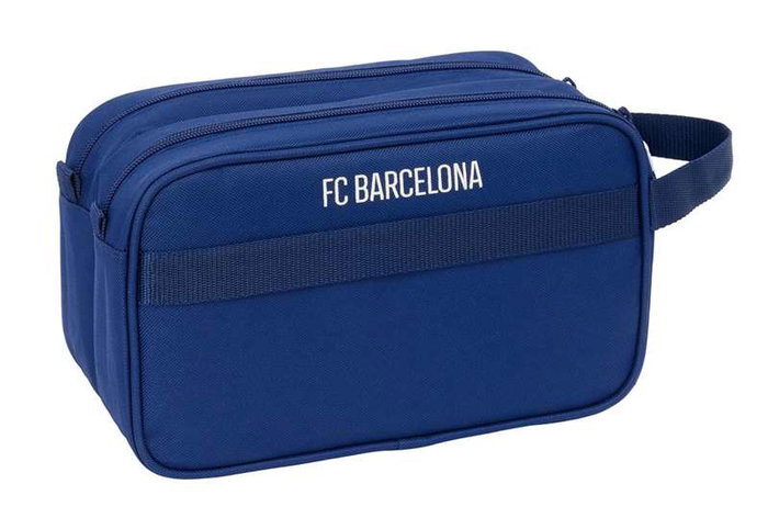 Safta FC Barcelone - Nécessaire de voyage avec 2 fermetures éclair, 26x15x12.5 cm, bleu marine - Adaptable au chariot