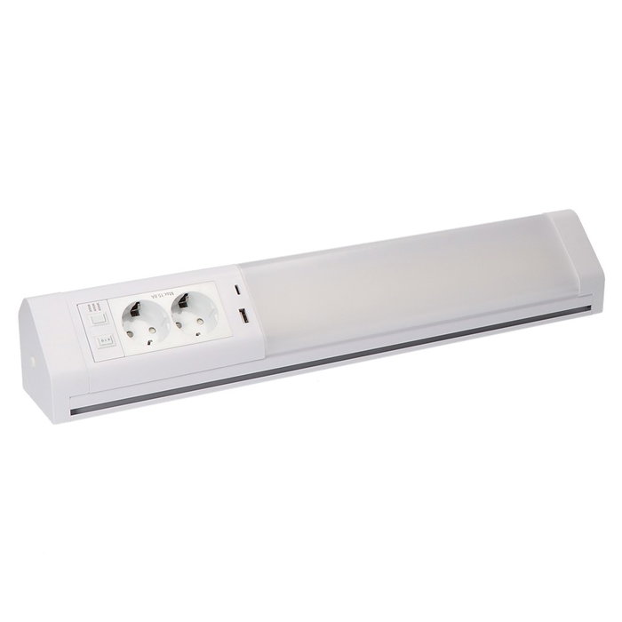 Edm Réglette LED Blanche 5-10W avec Prises et USB